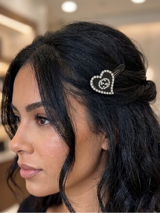 Gucci Accessories - Gucci Crystal Heart Hair Clip - Silver Black